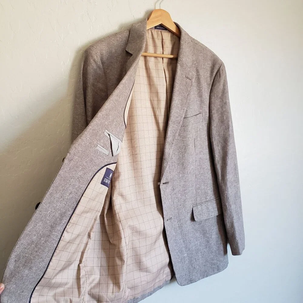 Stafford Linen Blend Classic Sport Coat Blazer Jacket Sand Men's 40 Reg Neutral